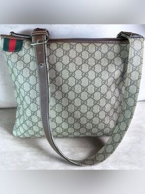 Gucci Beige GG Canvas Crossbody bag Bag with Brown Leather Strap